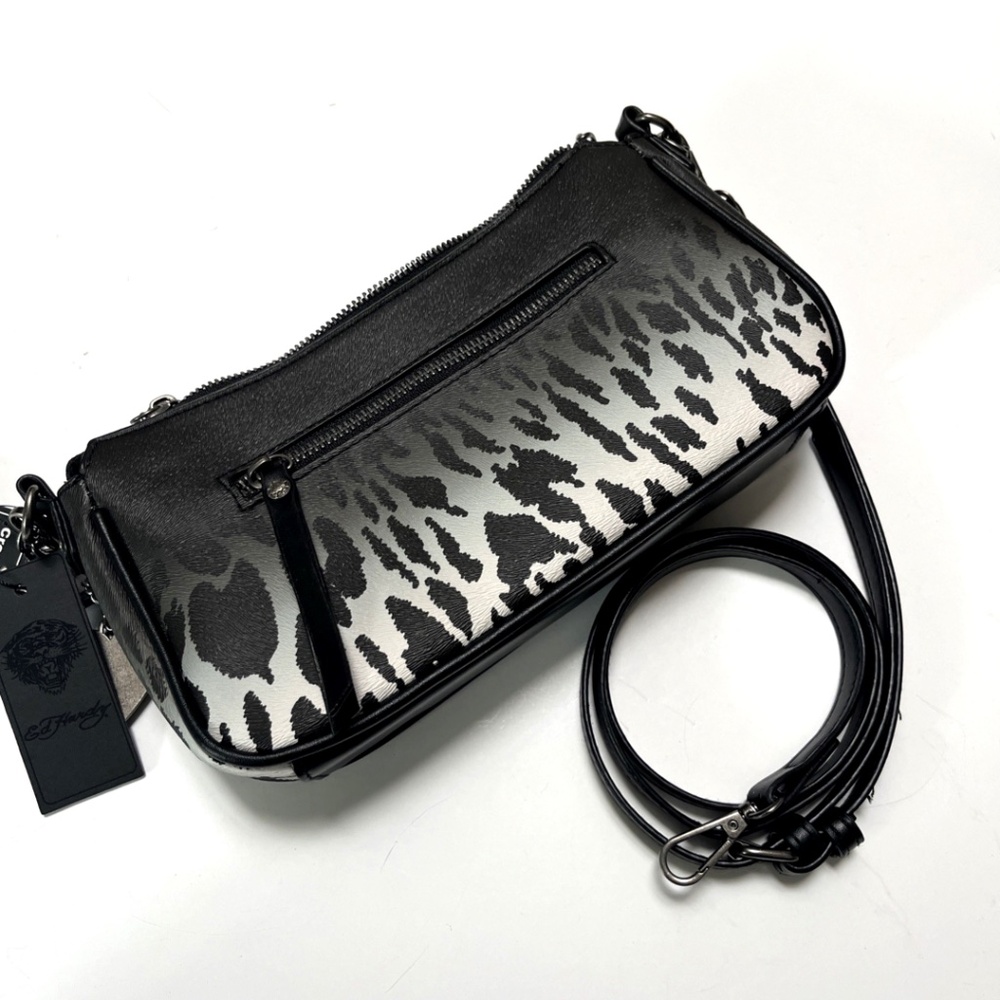 Ed Hardy Skull Heart Flame Shoulder Bag Y2K Tattoo Crossbody Studded Rhinestone - Picture 8 of 11